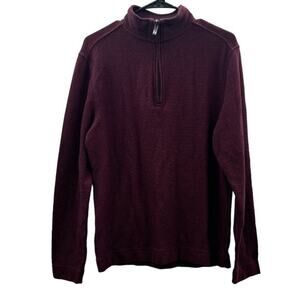 Van Heusen Never Tuck Burgundy Red Striped Long Sleeve Quarter Zip Jacket Size S